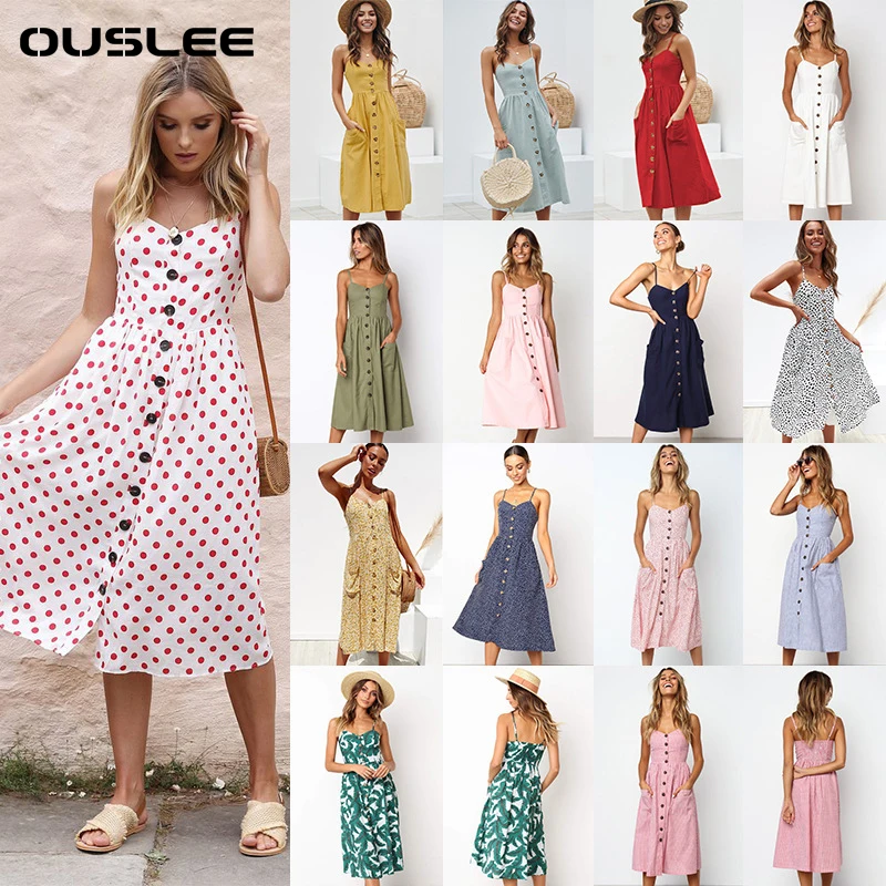 Платье OUSLEE на бретелях-спагетти женские повседневные полосатые миди-платья