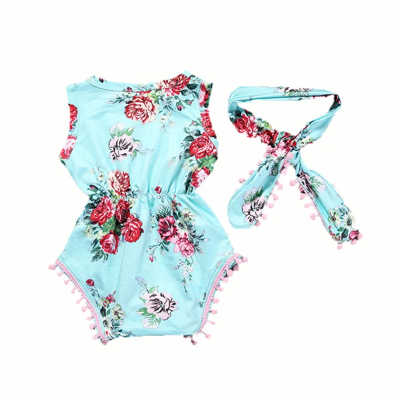 

Floral Baby Girls Bodysuit Outfit Summer Baby Girls Clothes Jumpsuit Cotton Romper+Headband 2pcs Toddler Clothes 3-12 Months