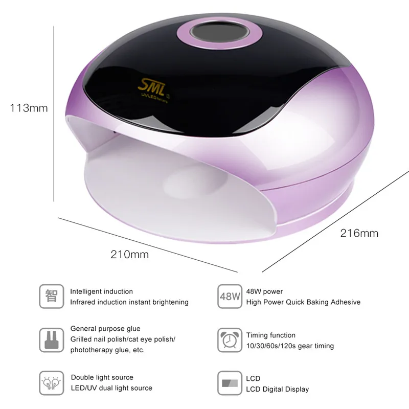 

48W Intelligent Induction 10s/30s/60s/120s Phototherapy Machine LED Phototherapy Machine Nail Dryer Manicure Tool