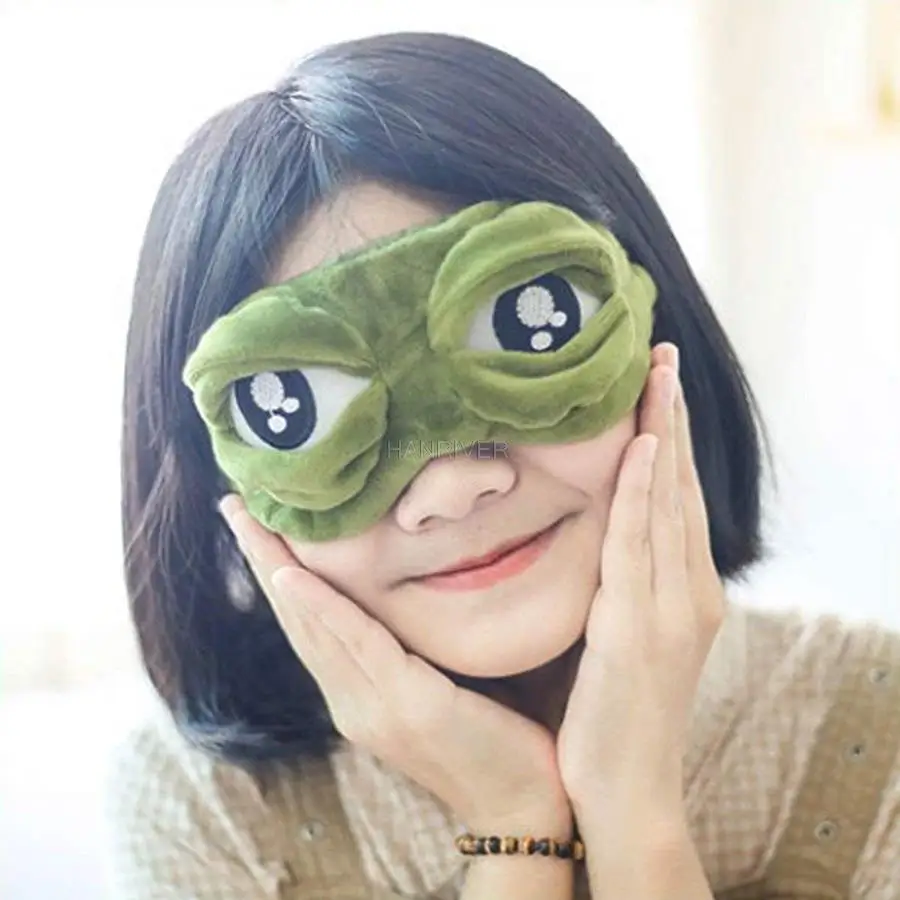 Kids Sleeping Mask Cute Sleeping Eye Mask Plush Eye Mask Sleeping Mask 3D Frog Green Eyes with Resting Eye Mask