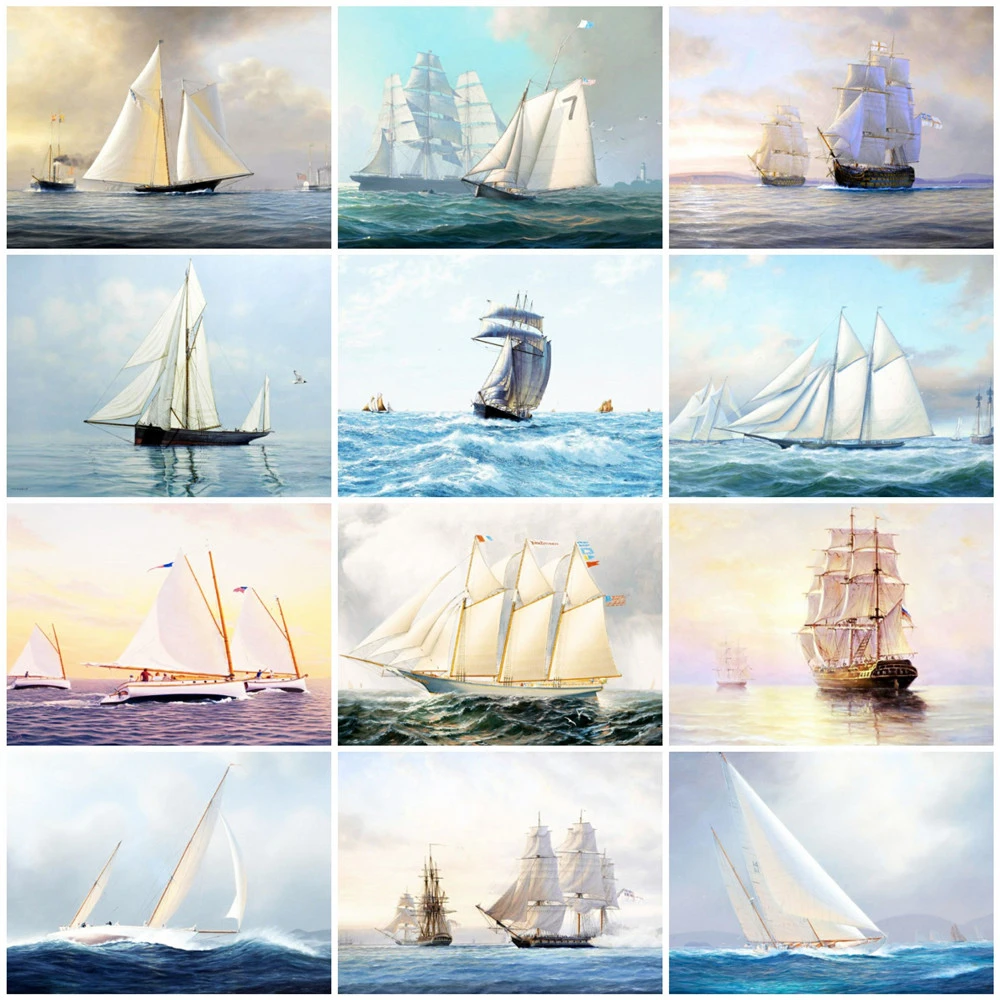 

HUACAN Painting By Numbers Scenery Hand Painted Paintings Sailboat DIY Pictures By Number Kits Drawing On Canvas Home Decor