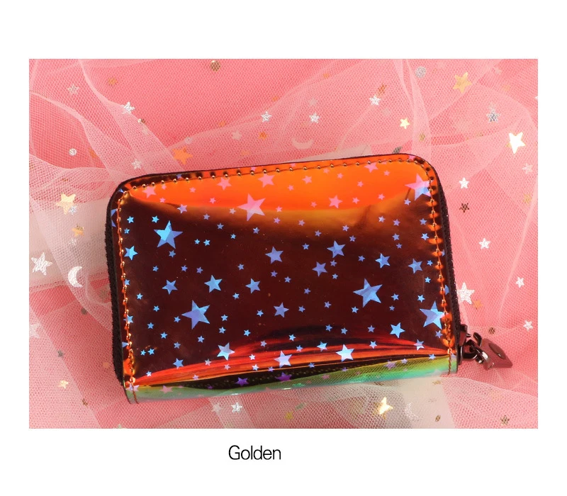 Новинка, женские кошельки, модный лазерный голографический кошелек, женский милый маленький кошелек для девочки, портмоне, держатель для карт Carteira - Цвет: 1524- Golden