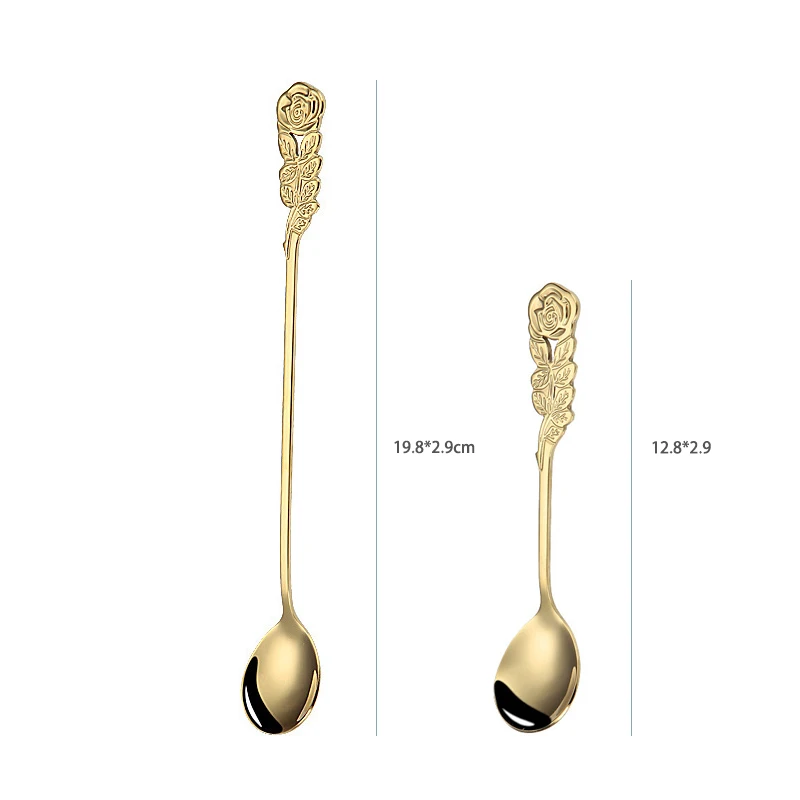 

2Pcs Coffee Spoon Creative Stirring Spoon Rose Design Stainless Steel Carving Spoon Ice Cream Dessert Sugar Spoon Tea Tableware