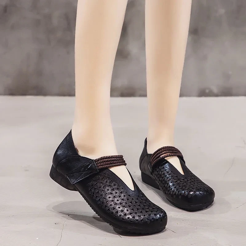 

Retro nation female vintage flats genuine leather summer shoes casual shallow comfort flats woman ballet shoes