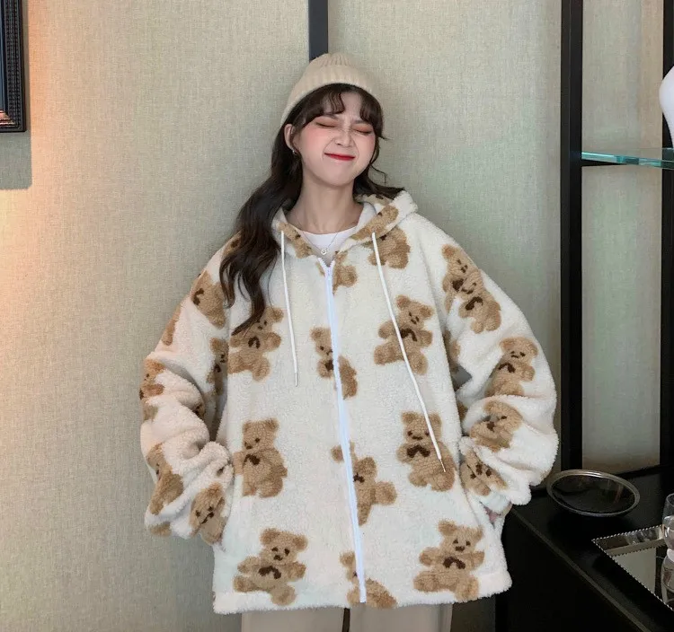 

Sweat-shirt gothique pour femmes mode automne hiver vetements Manteau epais en laine d'agneau sweat a capuche fermeture eclair