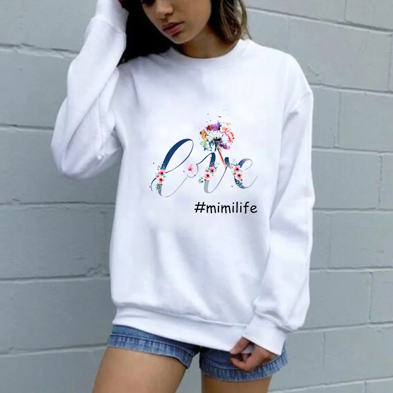 

Women Hoodie Love Mimilife Flower Printed Hoodies Women Fleece Long Sleeve O Neck Loose Sweatshirt Girls Pullovers Winter