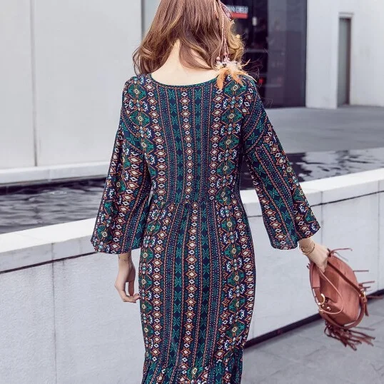 Богемное этническое женское летнее длинное платье с принтом тайское Украинская