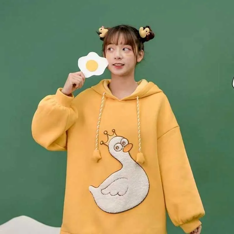 

Loose and versatile pullover hooded hoodies women autumn Japanese soft girl cute little fresh Korean style tops college style gi