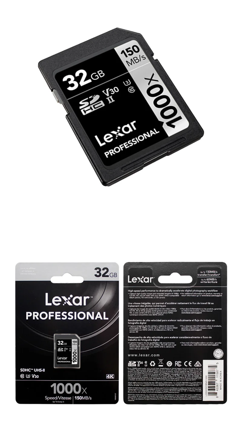 Lexar, оригинальная sd-карта, 128 ГБ, карта памяти, 256 ГБ, UHS-II, sd-карта, 64 Гб, поддержка 4 K, высокая скорость до макс. 250 м/с, класс 10 1667x 32G1000X