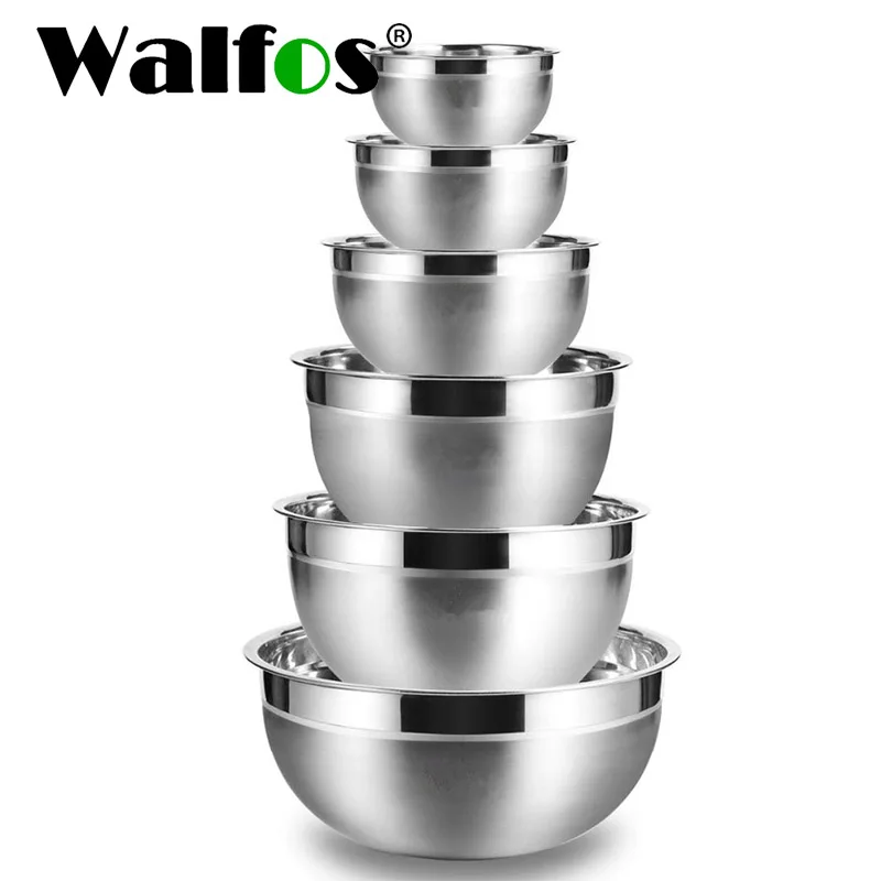 

Чаши Walfos из нержавеющей стали для смешивания, Нескользящие чаши с венчиком, набор мисок для смешивания салата, овощей, яиц, выпечки