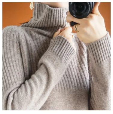 

2021 autumn and winter cashmere sweater women loose lazy wool knitted turtleneck large size solid color thick sweater