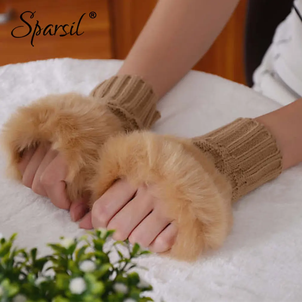 Sparsil, женские теплые перчатки, 15 см/20 см, Осень-зима, жаккардовые, вязаные, без пальцев, короткие, варежки, женские, милые, мягкие, плюшевые эластичные, перчатки