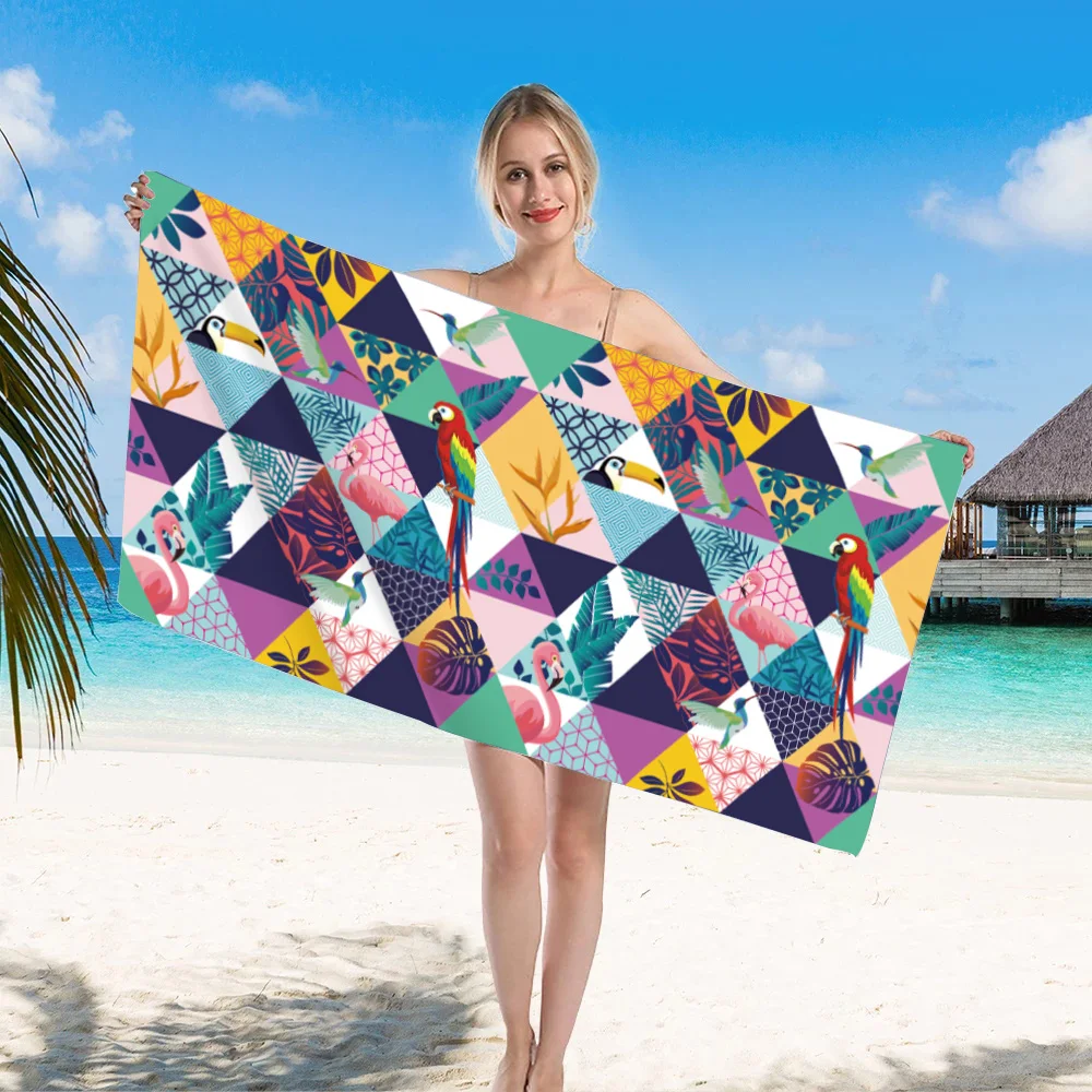 

Microfiber Absorbent Printed Bath Towels Drying Quicky-Dry Microfiber Towel Fashion Color Rhombus Pattern Summer Beach Towel