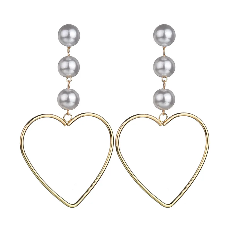 Горячая мода большая форма сердца серьги висюльки золото белый имитация жемчуга