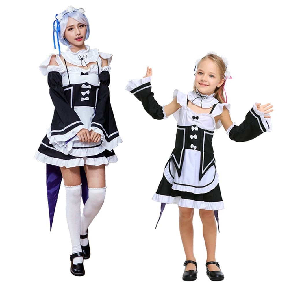 

Re Life in a different world from zero Cosplay Costume Lolita Rem Ram Maid Uniform Bunny Girl Sexy Servant Dress Kids Adult