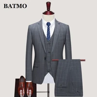 batmo 2021 new arrival spring plaid casual suits menmens wedding dressjacketspantsvestsjt819