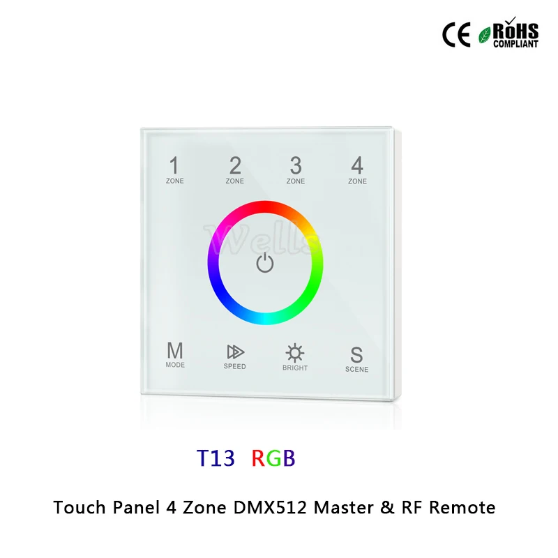 T11/T12/T13/T14 Сенсорная панель 4 зоны RGB DMX512 Master & RF пульт дистанционного управления