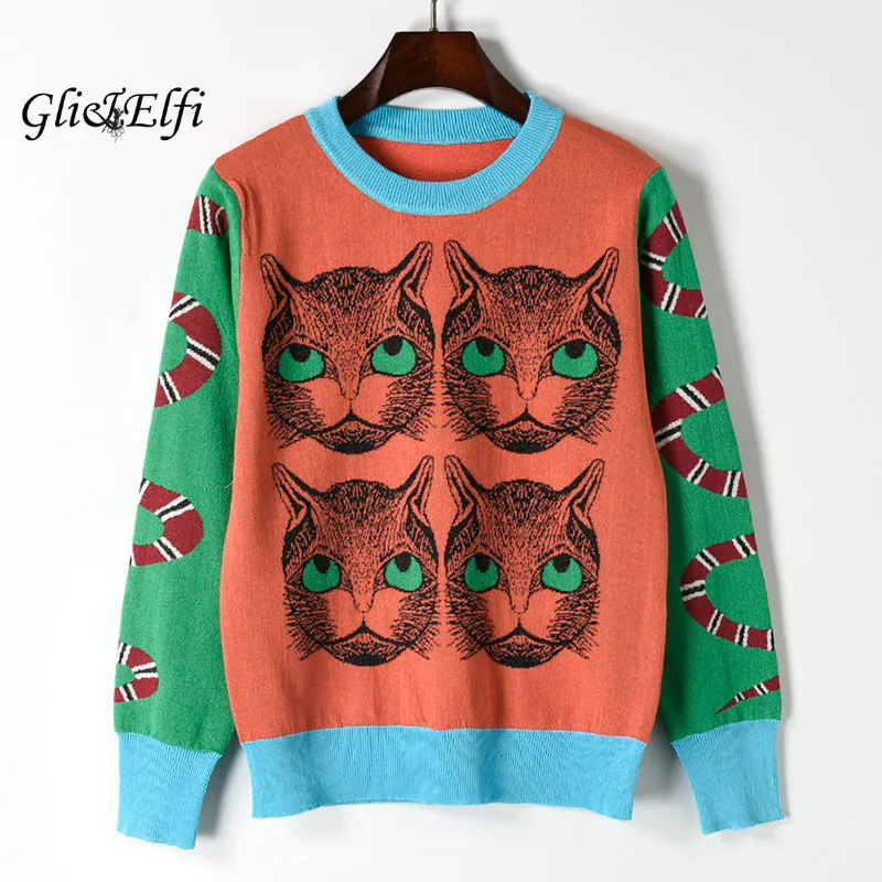 Свитер женский 2019 Весна Лето Повседневный пуловер Джемперы змея Kawaii 3D голова