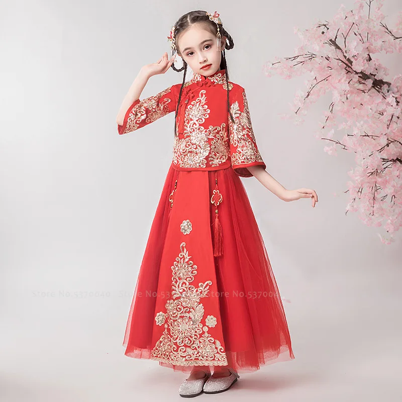 Традиционное китайское платье для девочек Костюм принцессы ханьфу с вышивкой