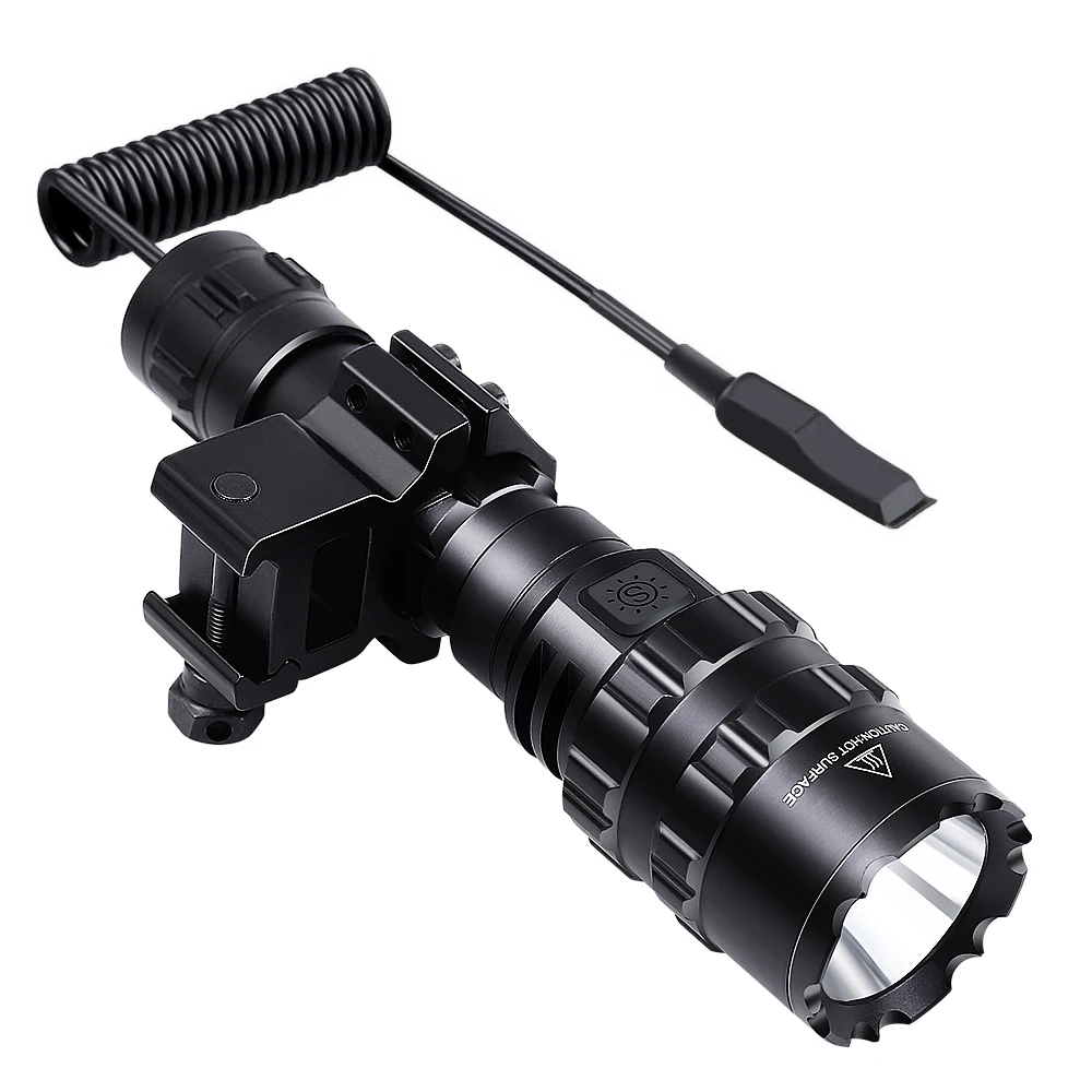 

Tactical Flashlight 1600 Lumen with Flashlight Mount Clip + Rechargeable Battery + Remote Switch Outdoor Hunting Weapon Light