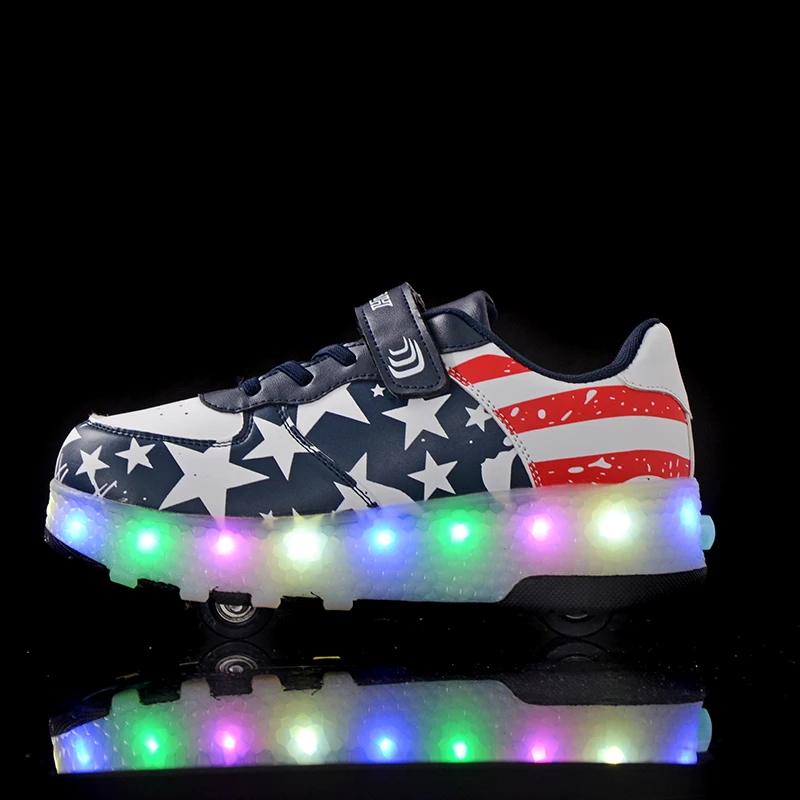 

Hot Sale Kids Boys Shoes shoese Two Wheels Children Shoes Glowing Sneakers Led Light up Kids Shoes For Boy Girl Shining Shoe