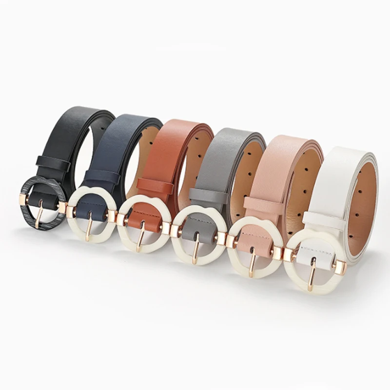 

Classic Retro All-Match Leather Belt Metal Body Round Buckle Wide Leather PU Personality Waistbands Simple Elegant Accessories