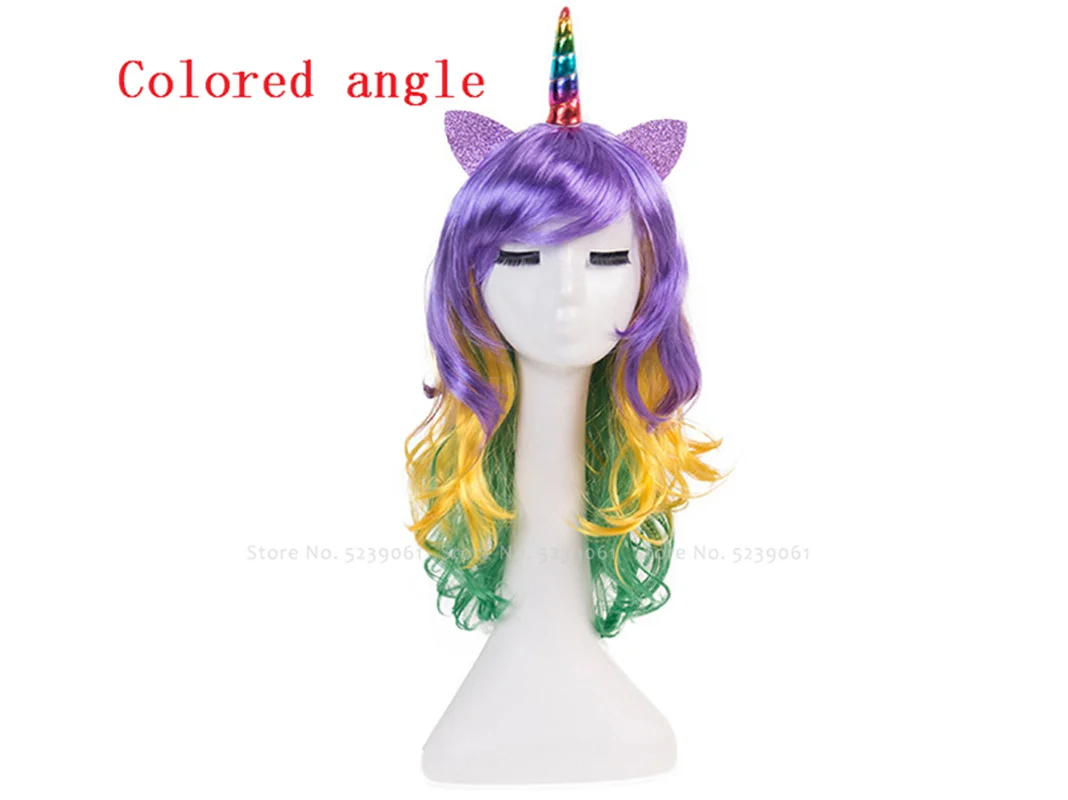 С героями из мультфильмов Для женщин в виде радужного единорога парик Рог