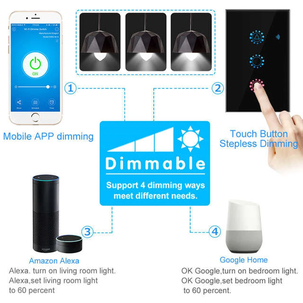Dimamble WiFi умный светильник 3GANG Сенсорное управление бесступенчатый диммер 300 Вт