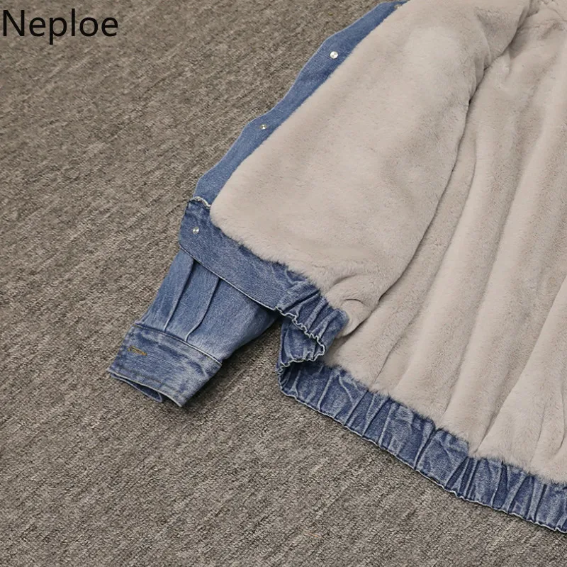 Neploe Корейская Толстая джинсовая куртка женская зимняя короткая Лоскутная Студенческая куртка с капюшоном Chaqueta Mujer Осенняя свободная Casaco Feminino 46309