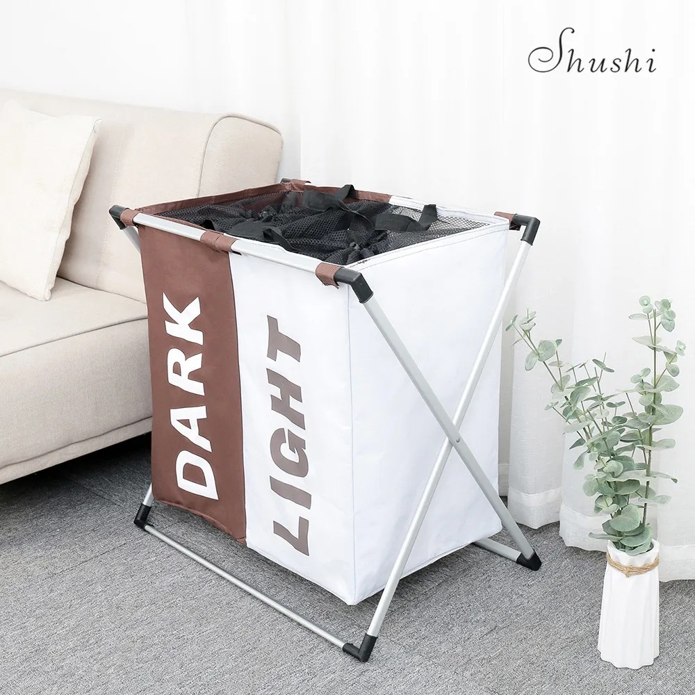 Shushi, новинка, узкая корзина для белья, складная, для дома, для хранения грязной одежды, органайзер для ванной комнаты, водонепроницаемая, две сетки, большая корзина для хранения
