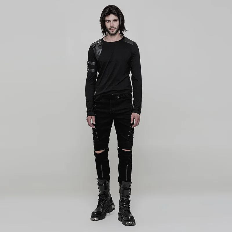 Мужские ковбойские брюки в стиле панк упругие джинсовые длинные на молнии с