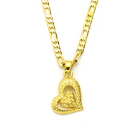 vogue girl inside outside heart pendant 14k solid yellow gold gf italian figaro link chain necklace 24 3 mm