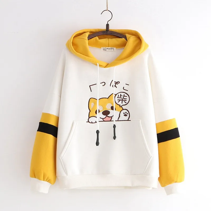 Цвет: желтый В стиле Харадзюку Толстовка shiba Inu Doge Толстовка Kawaii Смешанный хлопок с длинным рукавом Кепки пальто с капюшоном с рисунком из аниме Стиль свитер на Рождество - Цвет: Цвет: желтый