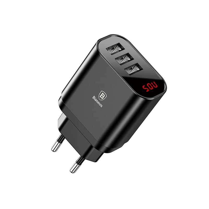 black Baseus 3.4A USB зарядное устройство быстрое зарядное устройство с светодиодный цифровой дисплей 3 USB слот настенное зарядное устройство для iPhone samsung Xiaomi huawei - Тип штекера: black