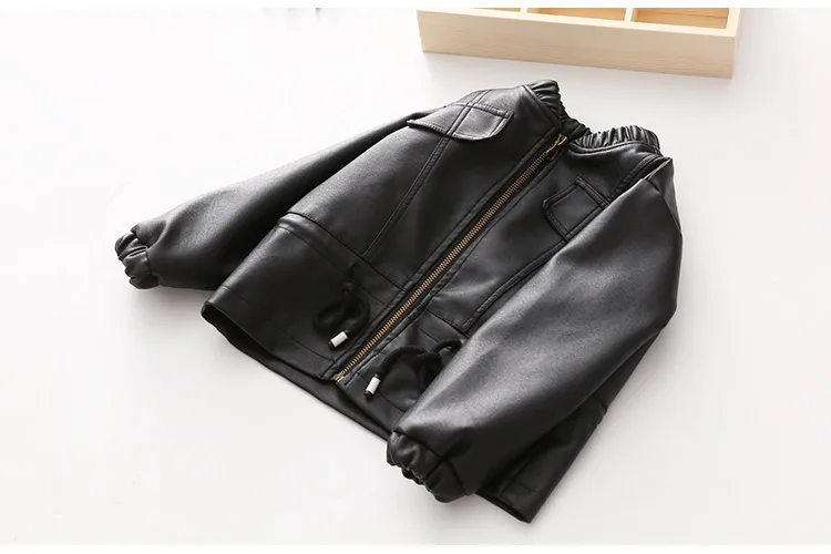 Куртка детская из искусственной кожи черная на весну/осень верхняя одежда ws1008 2019