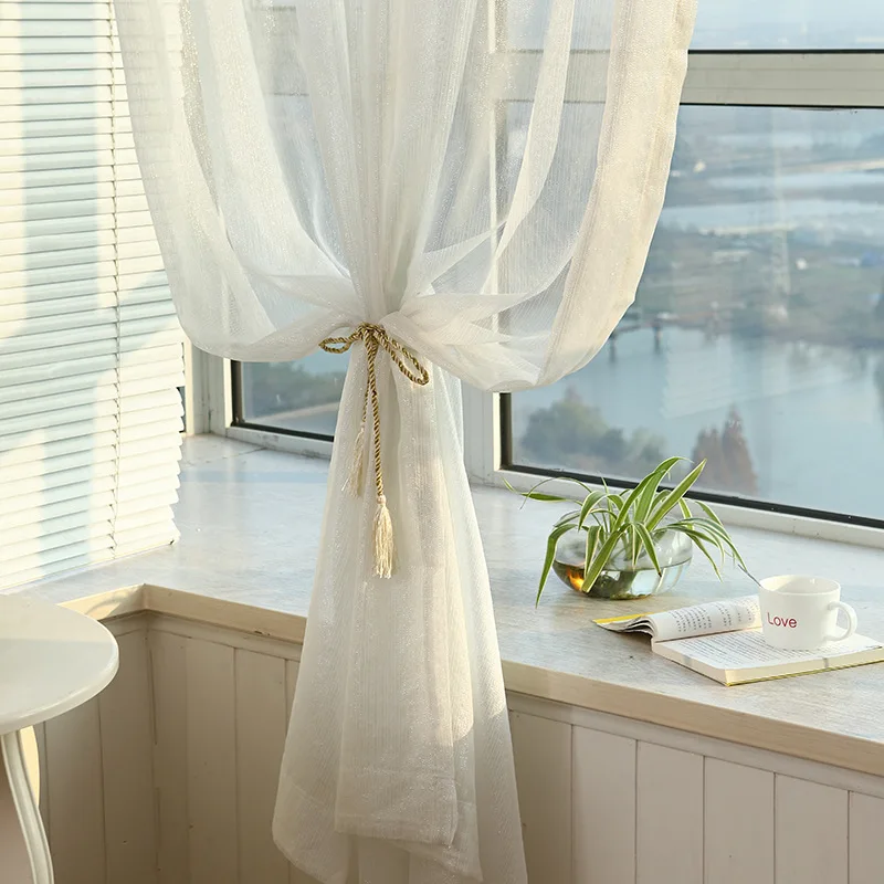 Pure White Window Screen Sheer Fabric Simple Modern Shiny Silver Wire Stripe Gold Tulle Curtain for Living Room Bedroom M135-50 | Дом и сад