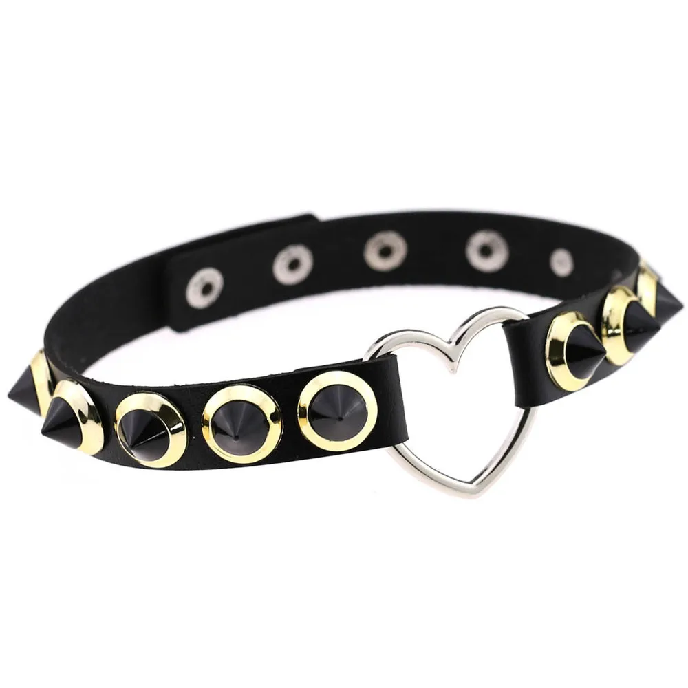 

ZIMNO Harajuku Punk Rivet Choker Belt Necklace for Women Heart Pu Leather Chocker Charm Chain Egirl Party Club Sexy Girl Jewelry