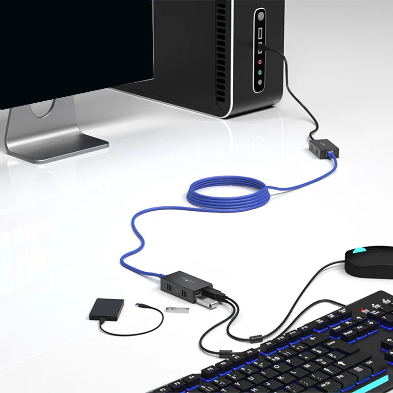 Удлинитель USB с 4 портами 2 0 по сети Ethernet Cat5e/6/7 не требует драйвера | Электроника