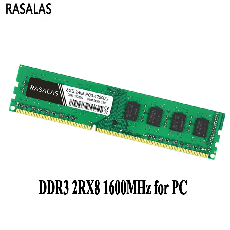 

Rasalas 8GB 2Rx8 PC3-12800U DDR3 1600Mhz 1,5V DDR3L 1.35V 240Pin 8 GB NO-Ecc DIMM Desktop PC RAM Fully compatible Memory