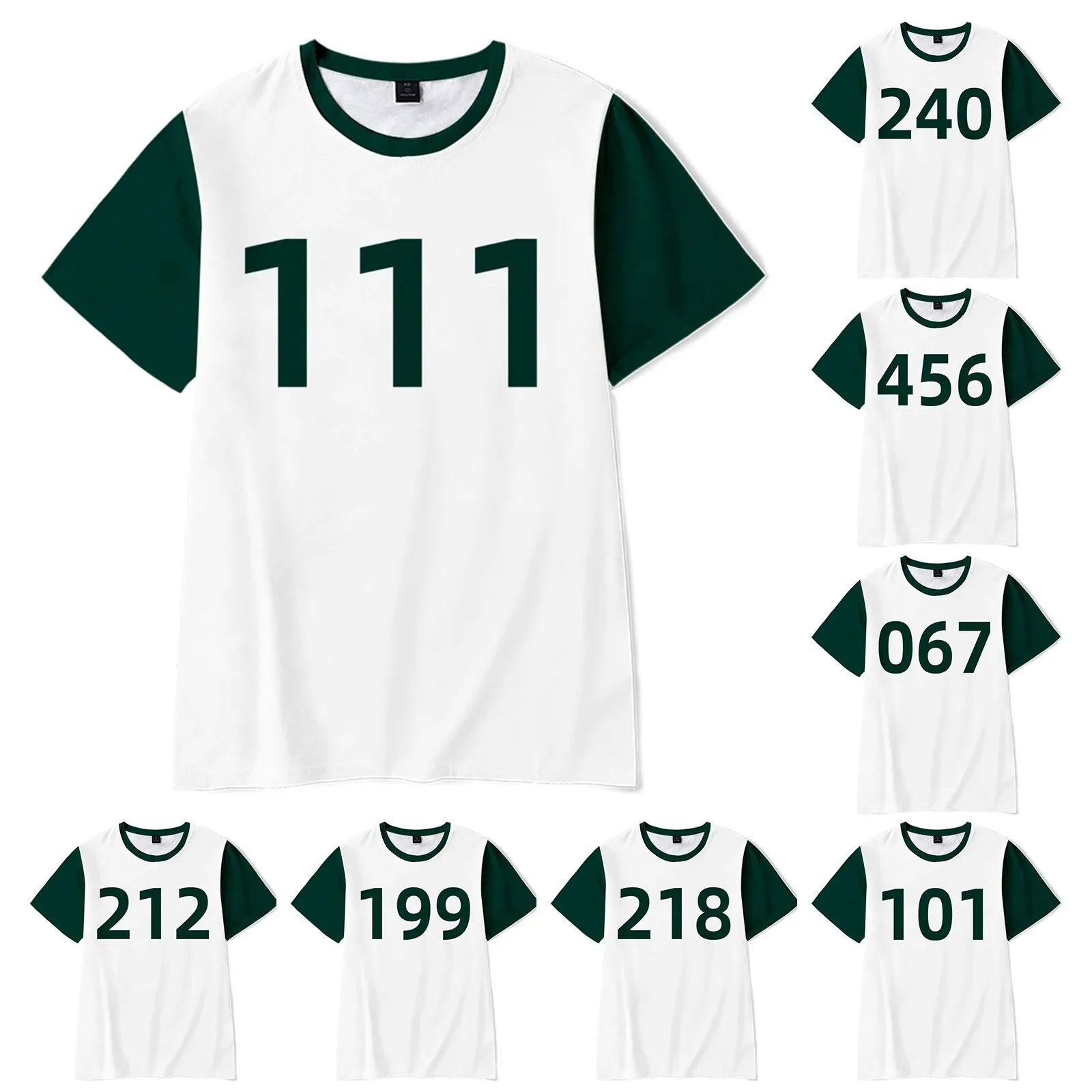 

Squid Game Cosplay Costume Fleece Cloth Casual Streetwear Women Short Sleeve Squid Game Stitching Number Sportswear T-Shirt Top