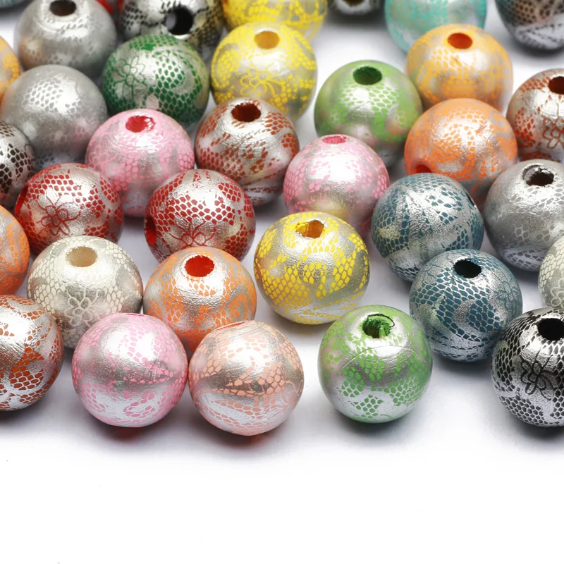 

16mm Round Printing Spacer Beads Wooden 10pcs Natural Wood Beads For Jewelry Making DIY Handmade Necklace Bracelet Accessories