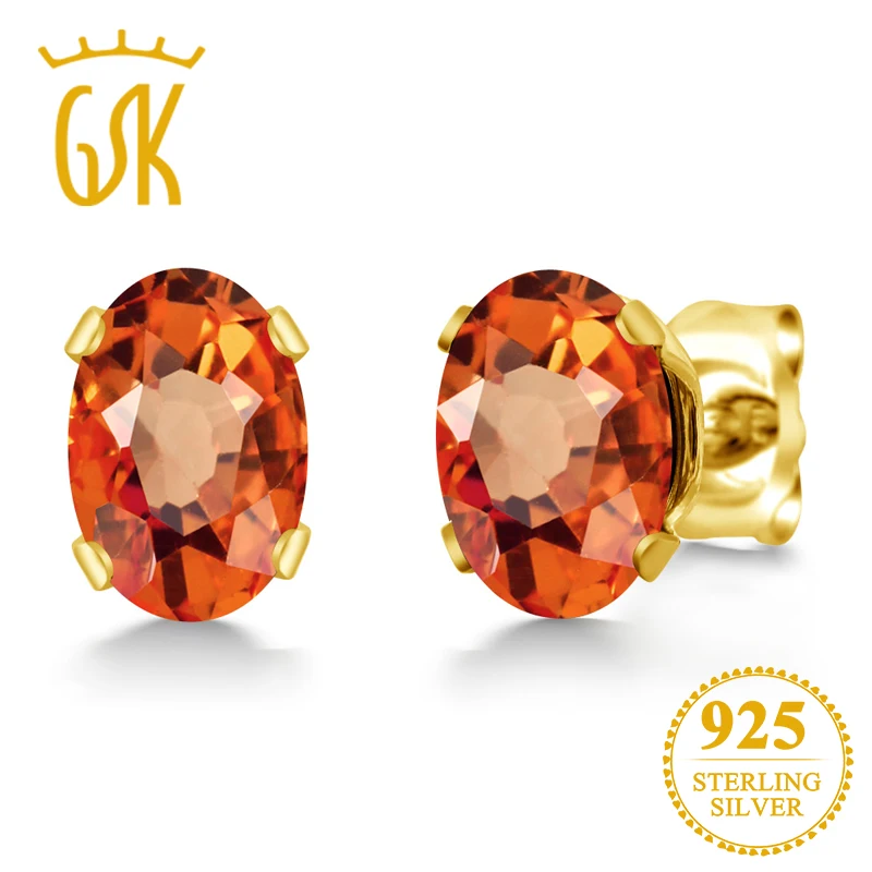 GemStoneKing 1 10 Ct овальные 6x4mm натуральный оранжевый сапфир 18K желтое золото покрытые