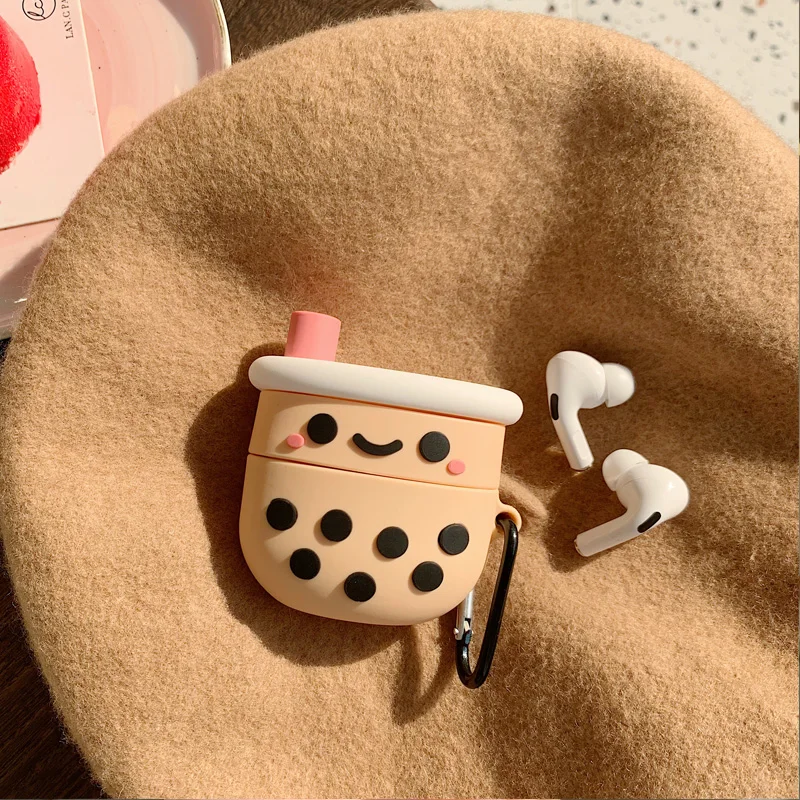 3D чехол для наушников Airpods Pro силиконовый с жемчужинами молочный чай наушники/Earpods