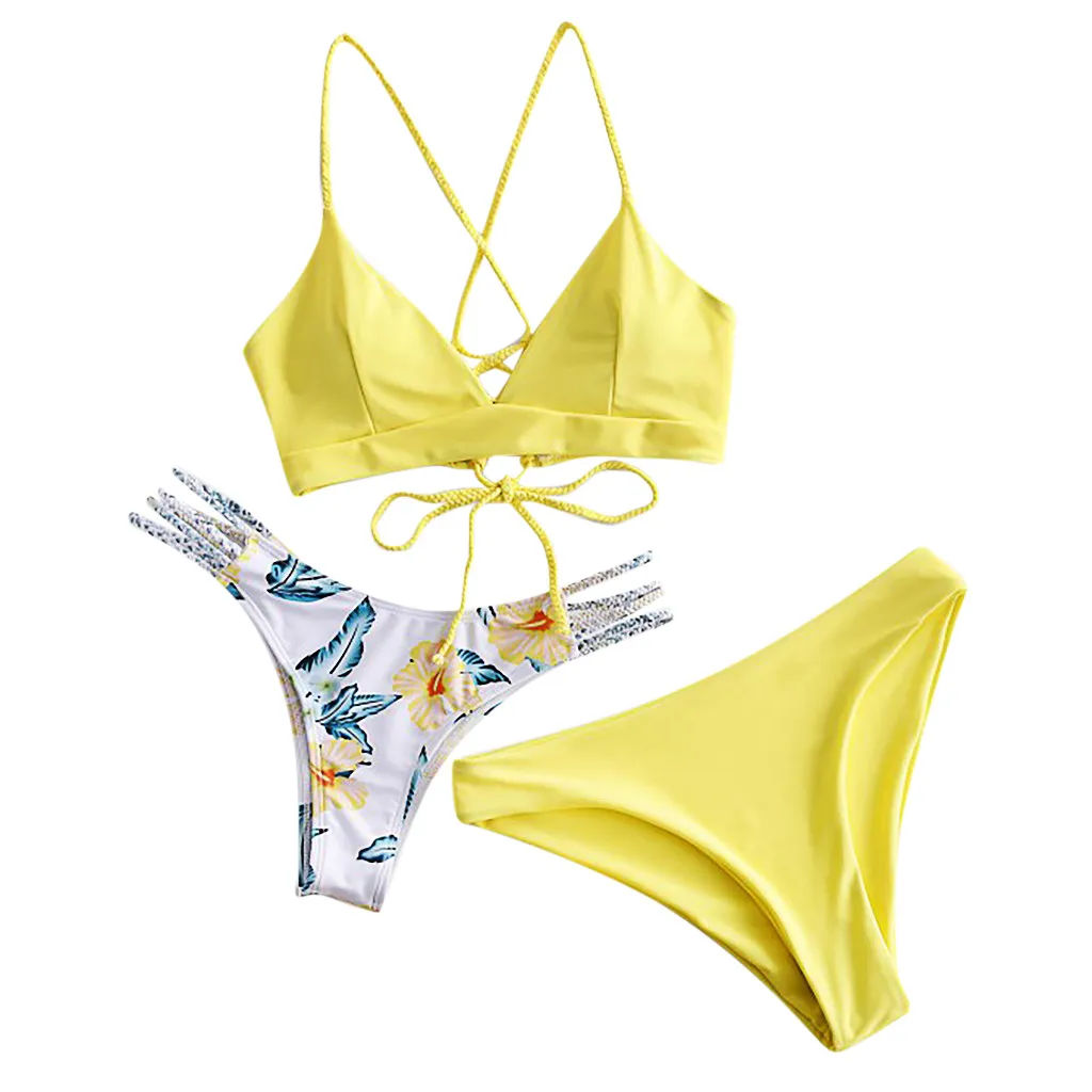 

Women's Bikini Print Set Swimsuit Three Piece Filled Bra Swimwear Beachwear Bathing Suit