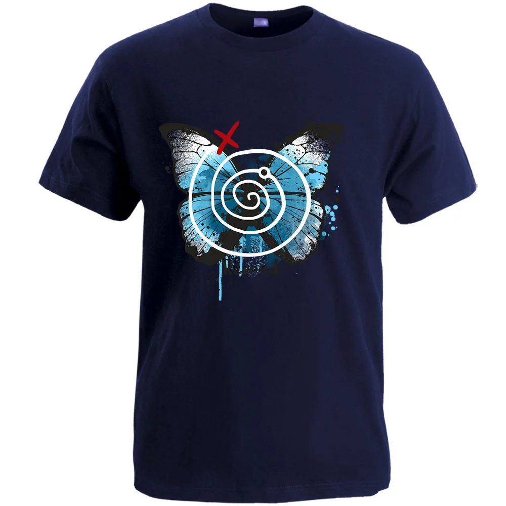 

Blue Butterfly Beautifu Kawaii Cotton T Shirt Summer Cool Ptinted T Shirts Street Funny Short Sleeve Top Men Rock Black Tshirt