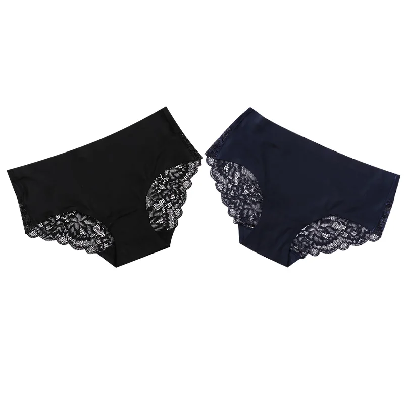 black blue Женские трусики, кружевное женское нижнее белье, бесшовные трусики, сексуальные трусики, средняя посадка, шелковые трусы, хлопок, промежность, трусы, 1/2 шт - Цвет: black blue