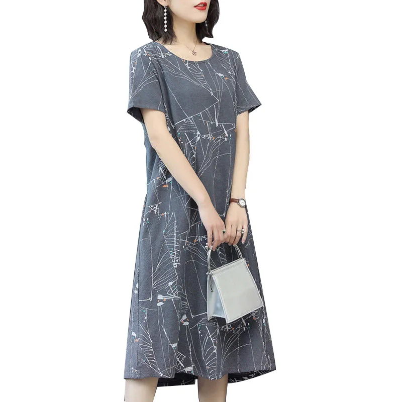 

Новинка; Летняя Свободная юбка в форме А для отдыха; Юбка средней длины с короткими рукавами и принтом; Женская юбка; Большие размеры; SS636