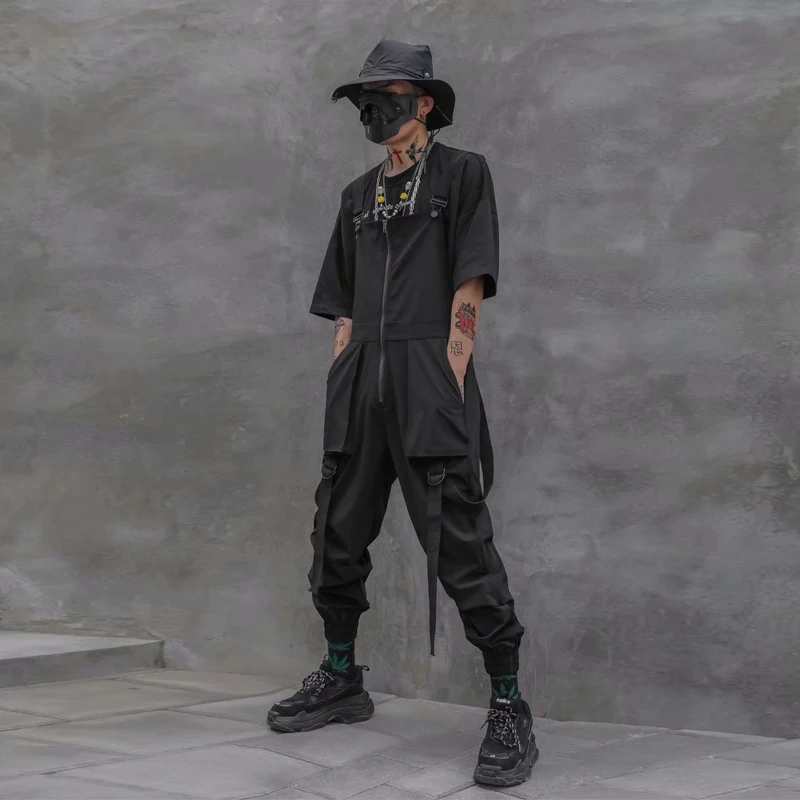 Fashion Men Jumpsuit Joggers Casual Overalls Black Trousers Adjustable Straps Suspenders Pants Street Rompers 2020 | Повседневные
