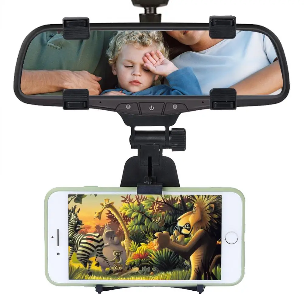 

Phone Holder Car Rearview Mirror Mount Holders Black Cellphone Stand Mobile Phone GPS Bracket 180° Rotation For 3.5" to 5.5" Scr