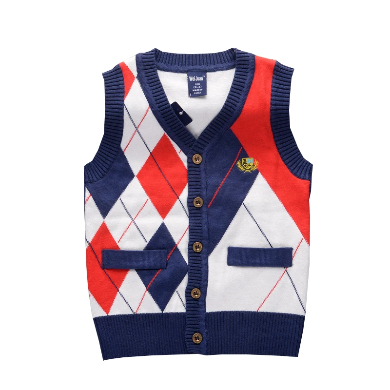 Свитер без рукавов с V-образным вырезом для мальчиков жилет хлопковая зимняя